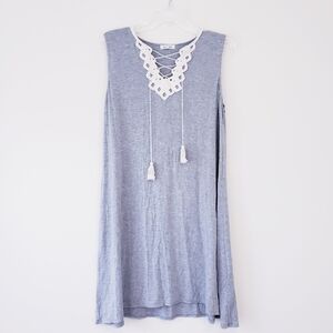 Max Studio Light Blue Sleeveless Lace-Up V-Neck Mini Dress